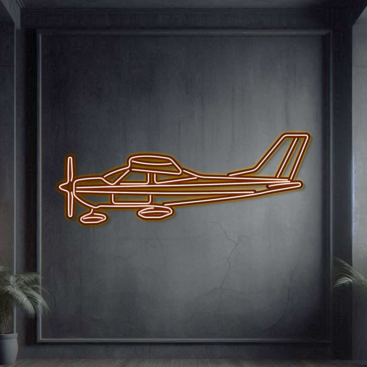 Aviation décor: 177A metal neon wall art in matte steel with 3D floating effect for modern interiors
