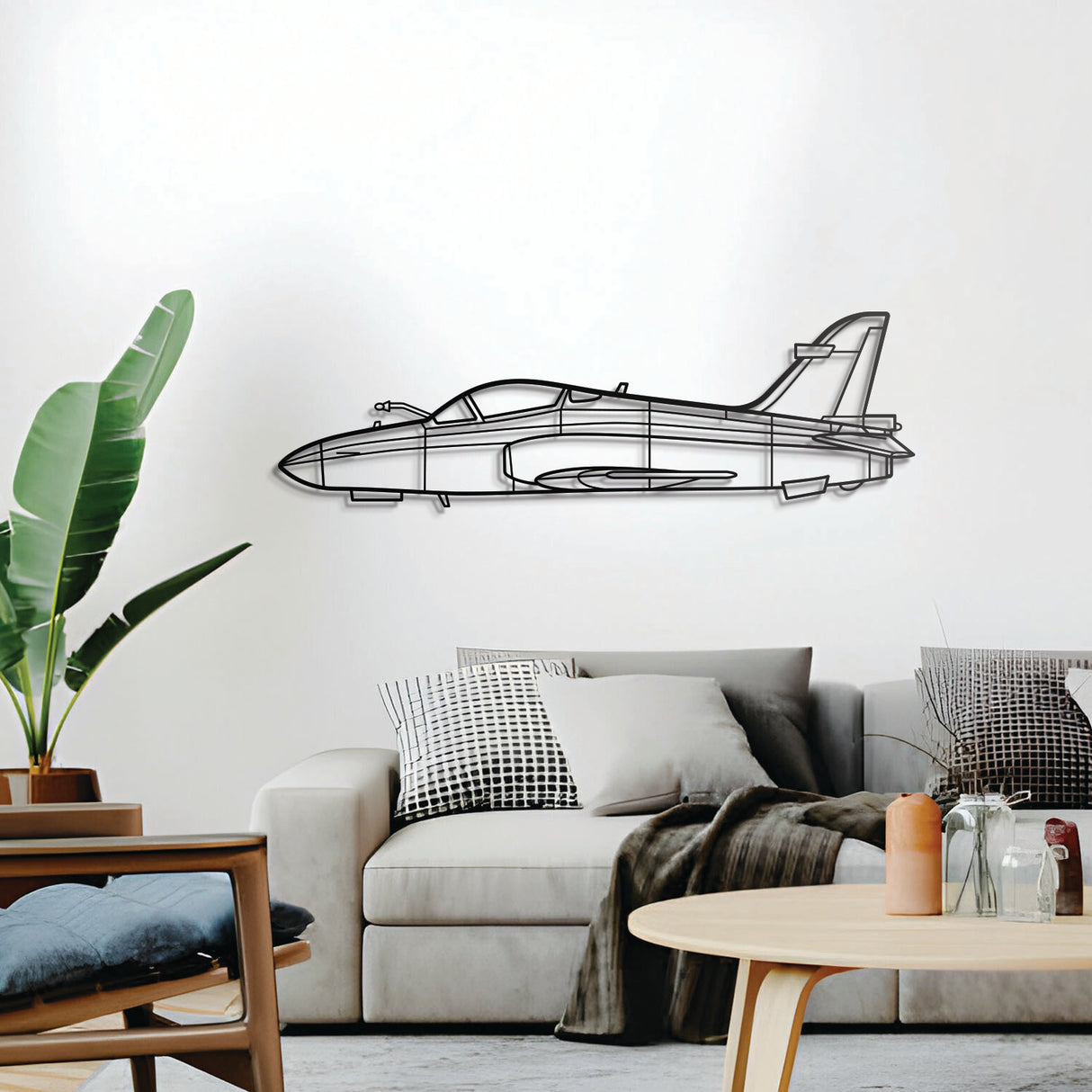 Ready‑to‑hang Hawk 200 wall décor, textured dyed steel—ideal aviation enthusiast gift