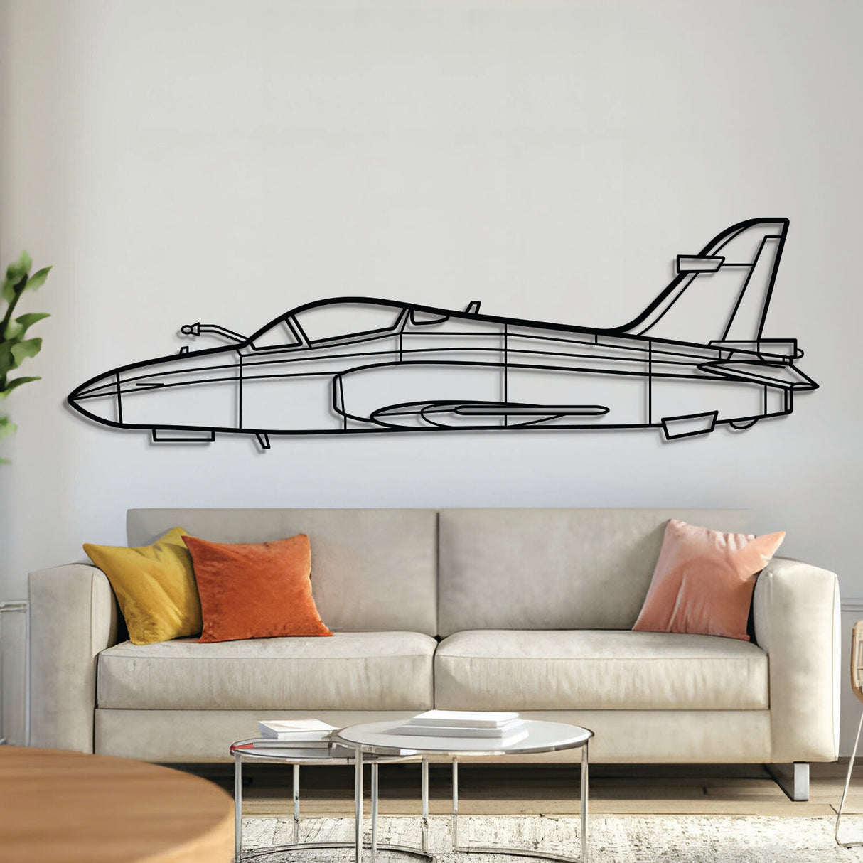 Hawk 200 metal aircraft wall art in 2 mm laser‑cut steel with matte powder‑coated textured finish and 1 cm elevation screws for a floating 3D effect
