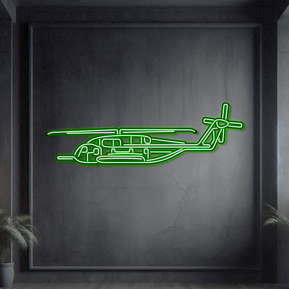 CH‑53E neon wall art, rugged maritime military décor ideal for hangars, offices, or mission-command interiors