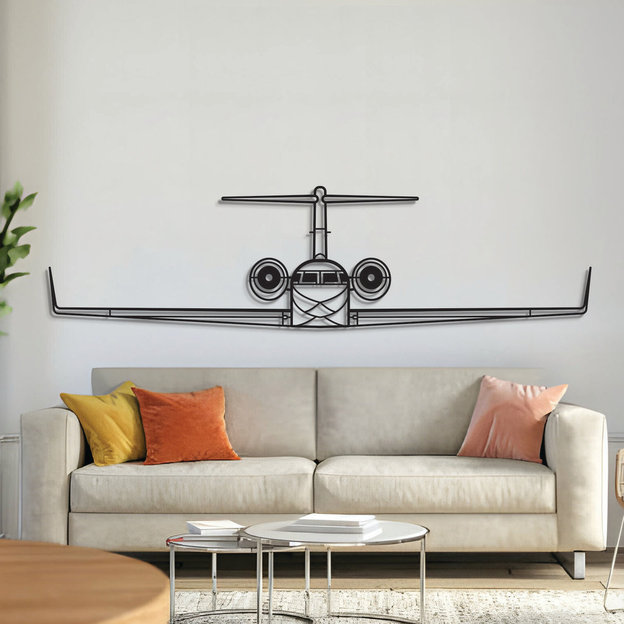 IV Front metal aircraft wall art in 2 mm laser‑cut steel with matte powder‑coated textured finish and 3D elevation screws