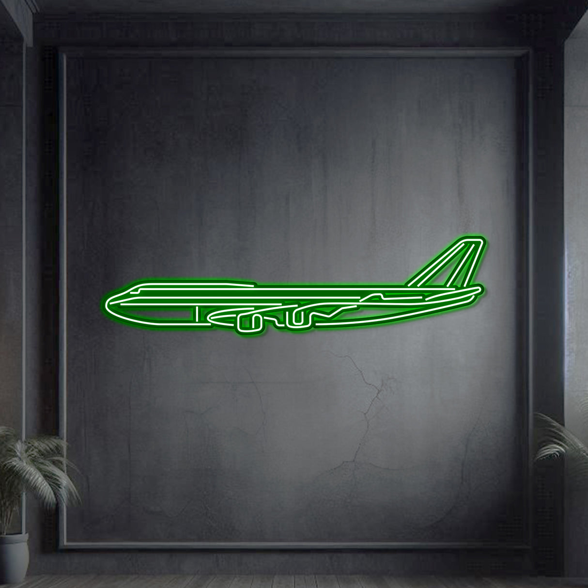 Metal neon 747-800 wall art, matte finish 2 mm steel, ready to hang, aviation centerpiece