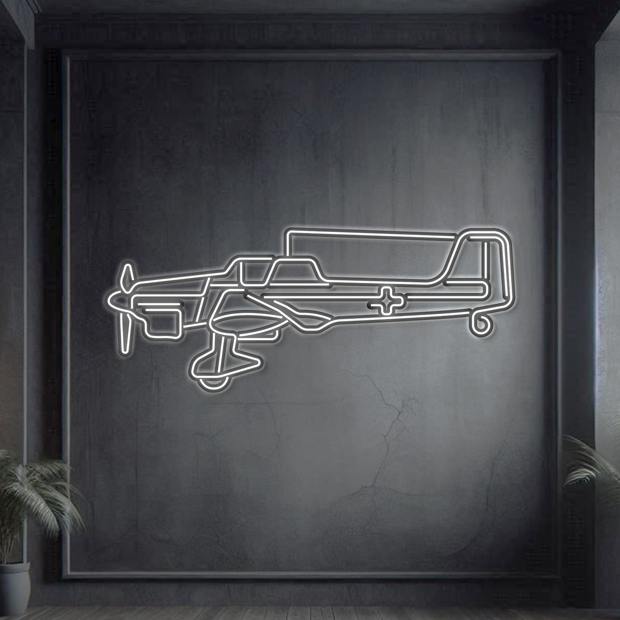 Stuka JU‑87 German dive-bomber neon silhouette wall art, laser-cut steel with glowing neon outline and striking 3D elevation