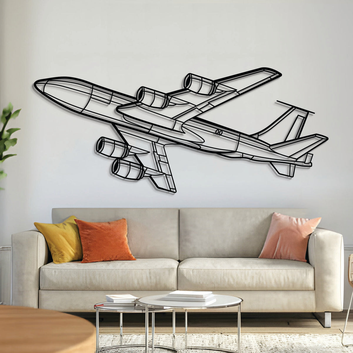 KC-135R Stratotanker Angle metal aircraft wall art in 2 mm laser-cut steel with matte powder-coated textured finish and 3D elevation screws