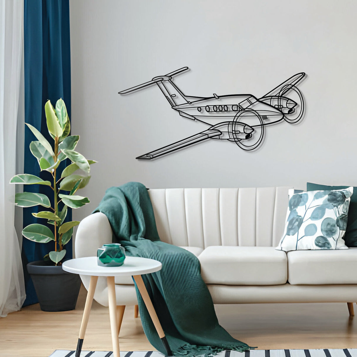 Premium King Air F90 metal wall art, no assembly required for sizes under 40″, sleek matte finish suited for hangar or modern interiors