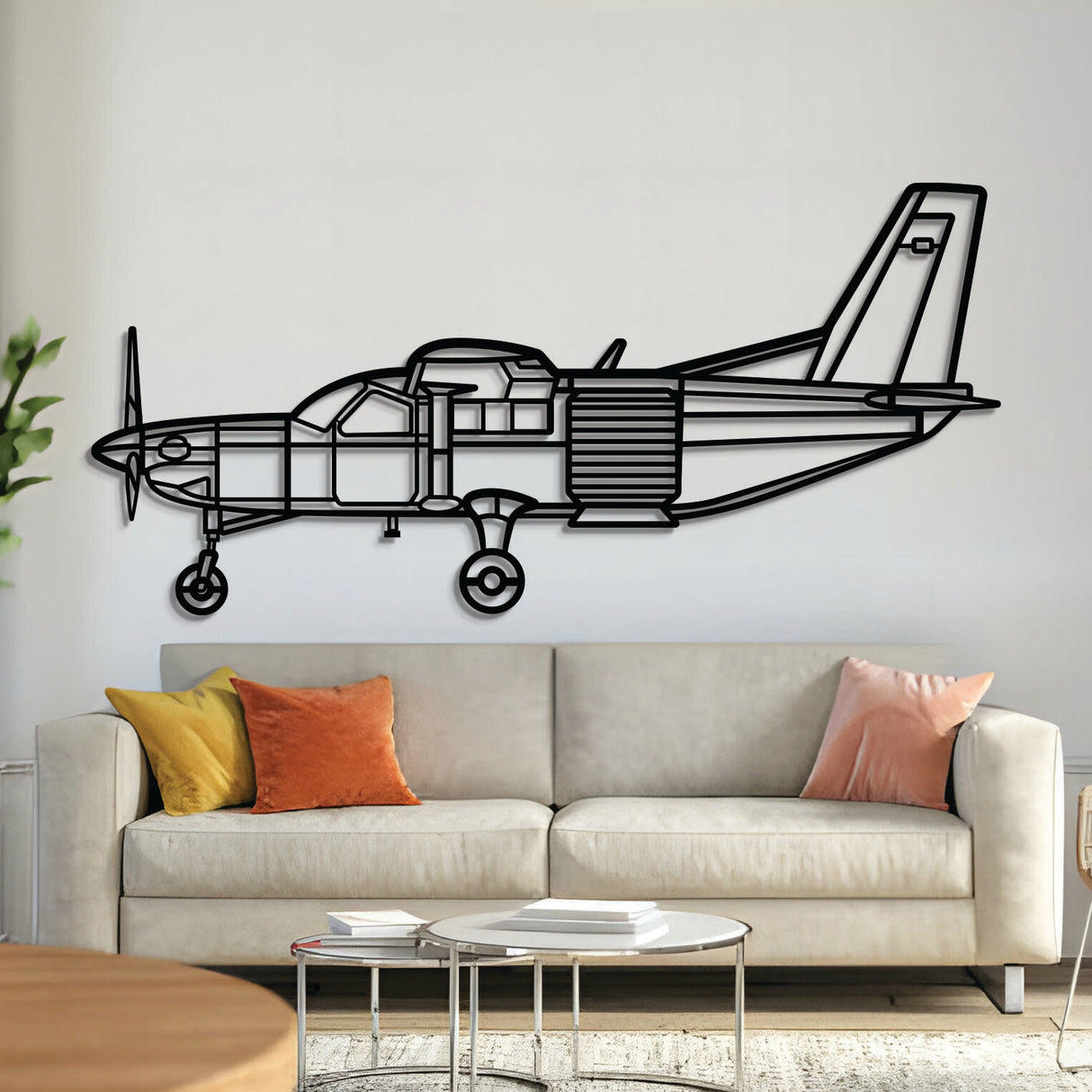 Kodiak 100 metal aircraft wall art, laser-cut 2 mm steel with matte textured finish and 3D elevation