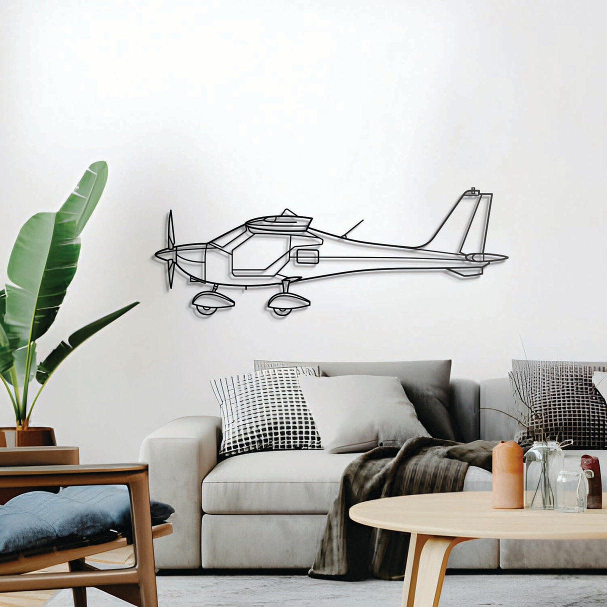 KR‑030 Topaz wall décor, textured matte steel lifted 1 cm for sleek floating aviation design