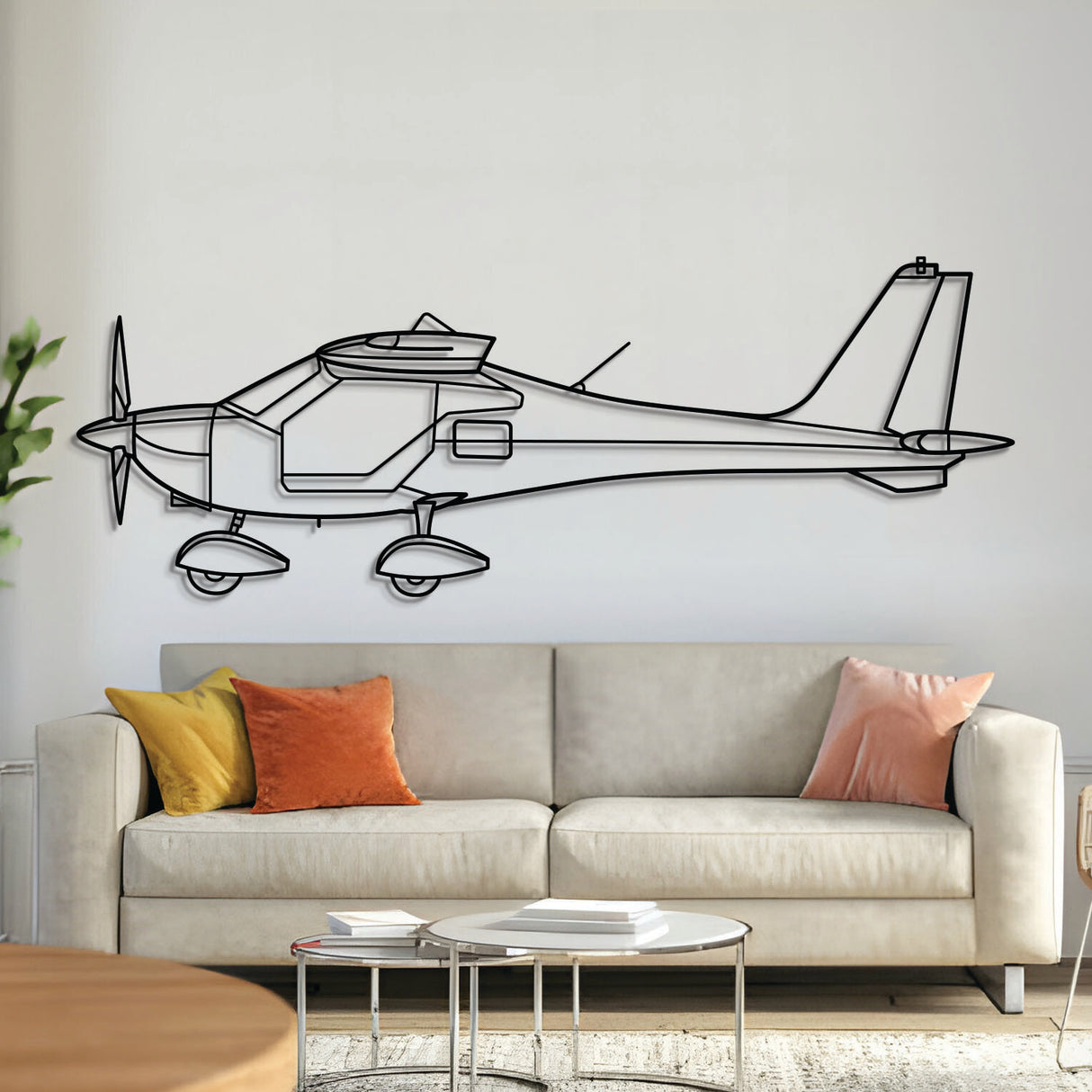 KR‑030 Topaz metal aircraft wall art, laser‑cut 2 mm steel with matte powder coat and floating 3D effect