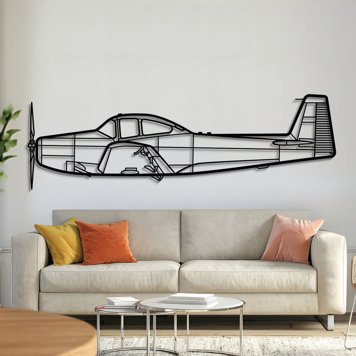 L‑17 Navion metal aircraft wall art in 2 mm laser‑cut steel with matte powder‑coated textured finish and 1 cm elevation screws for impressive 3D effect