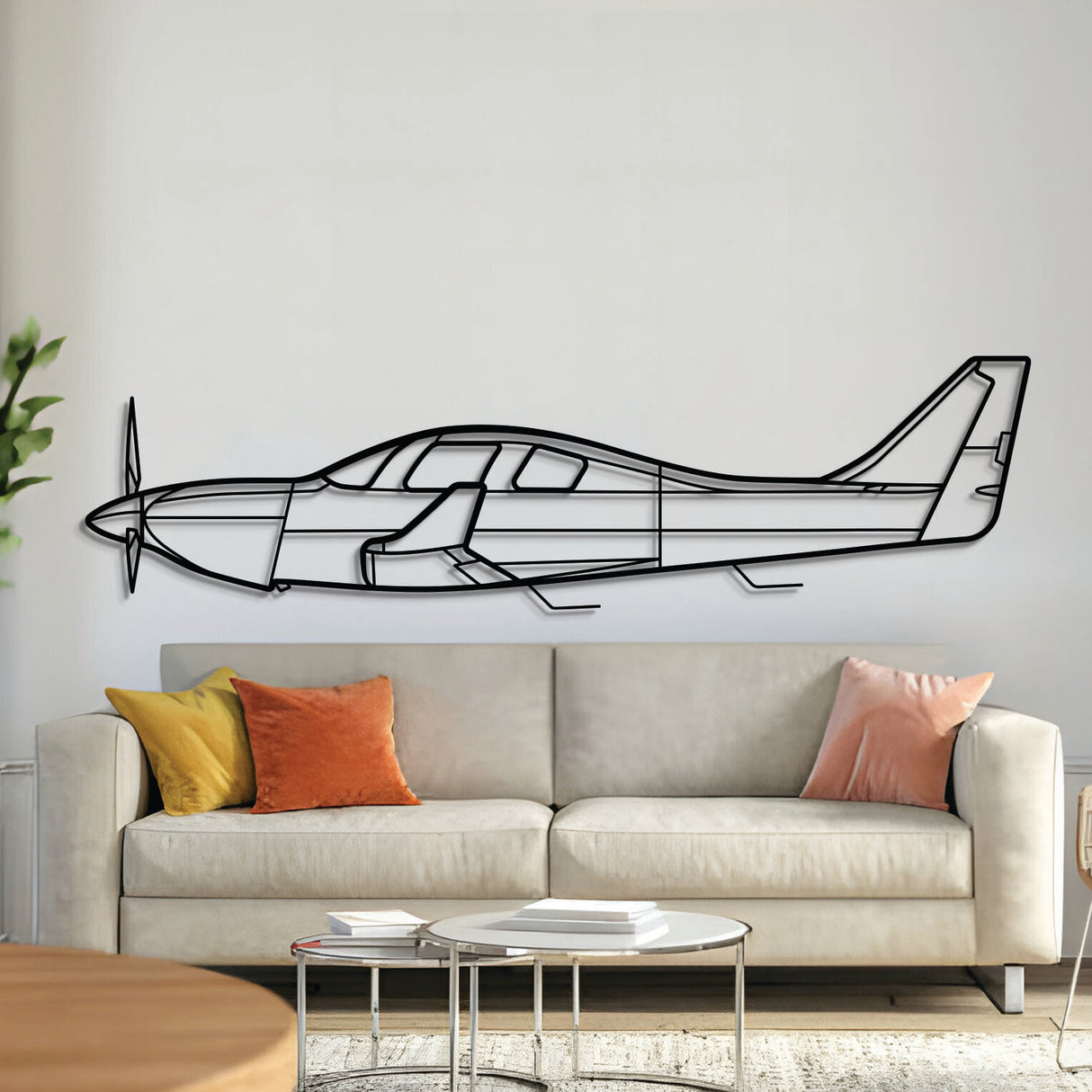 Lancair IV‑P metal aircraft wall art in 2 mm laser‑cut steel with matte powder‑coated textured finish and 3D elevation screws
