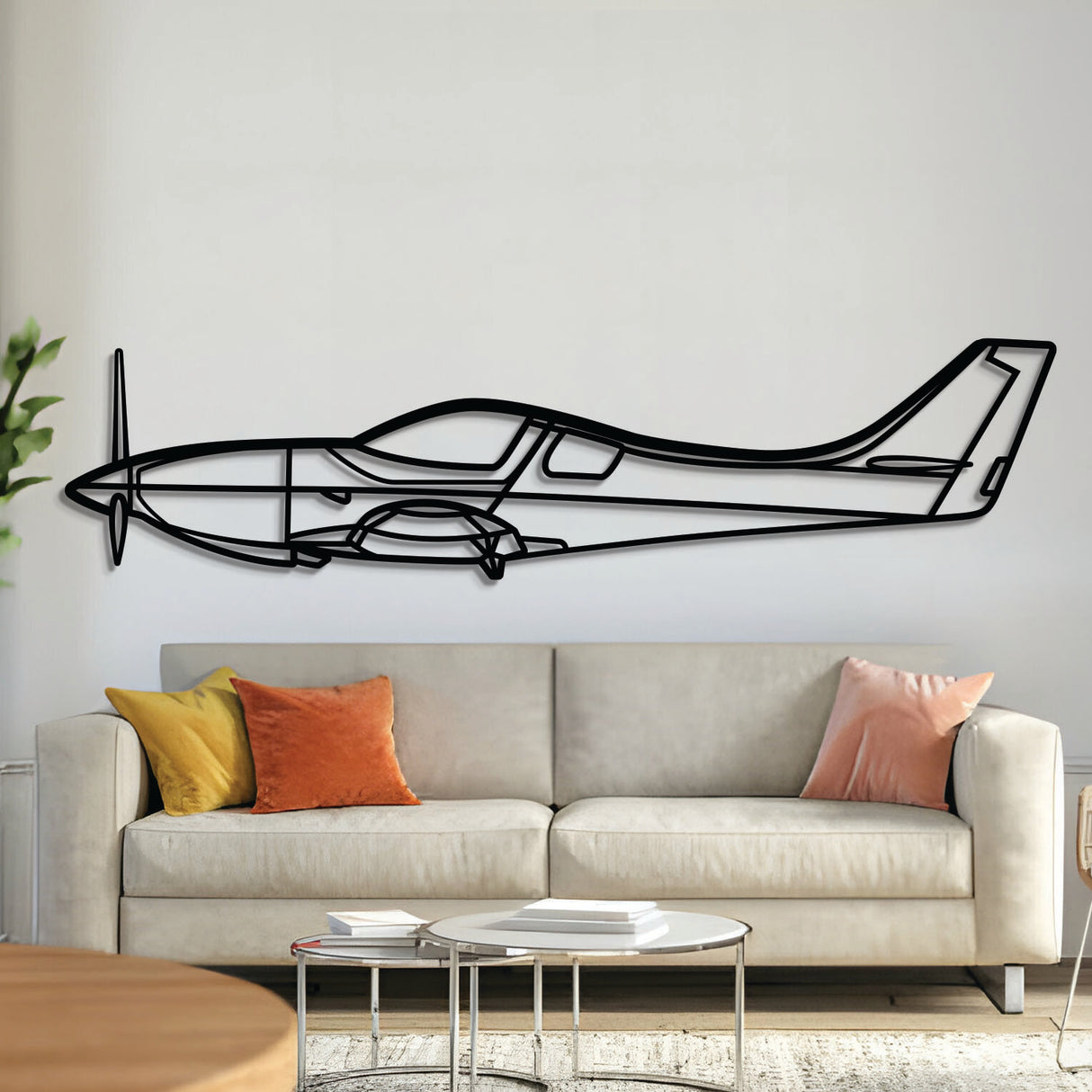 Legacy metal aircraft wall art, laser‑cut 2 mm steel with matte textured finish and 3D elevation