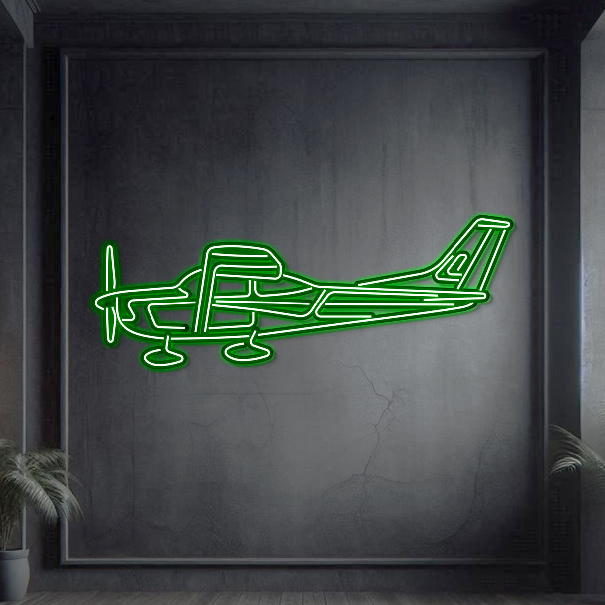 Cessna 182 neon wall art, sleek modern aviation décor perfect for flight schools, hangars, or contemporary living spaces