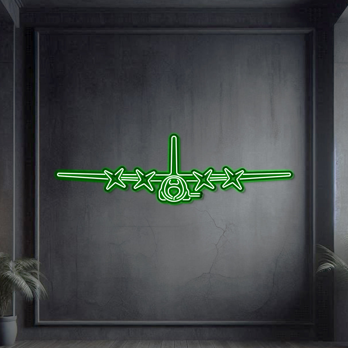 Metal neon AC-130U front wall decor, 2 mm steel, matte finish, ready to hang, aviation statement
