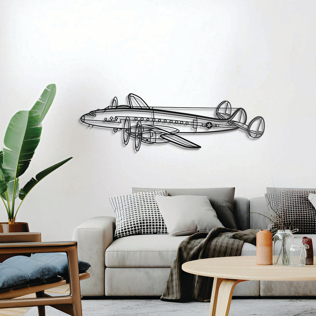 Ready-to-hang C‑121A Constellation wall decor, textured dyed steel, perfect aviation enthusiast gift