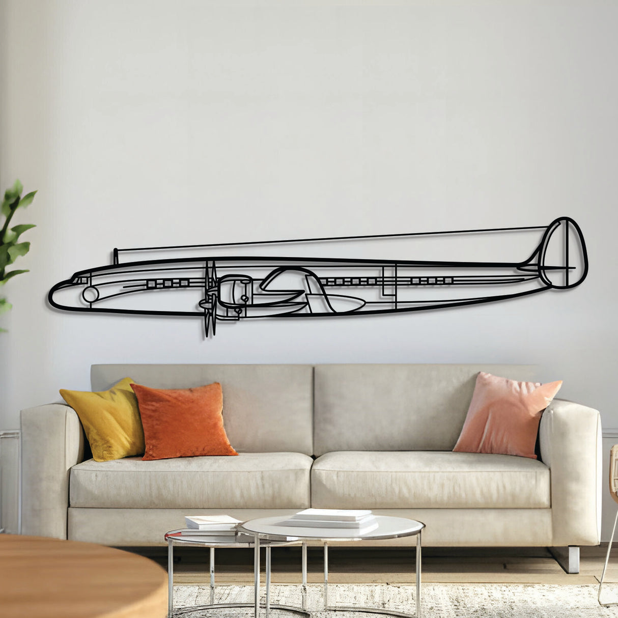 Lockheed Constellation quadruple‑engine airliner silhouette – laser‑cut 2 mm steel, textured matte powder‑coat finish, ready to hang