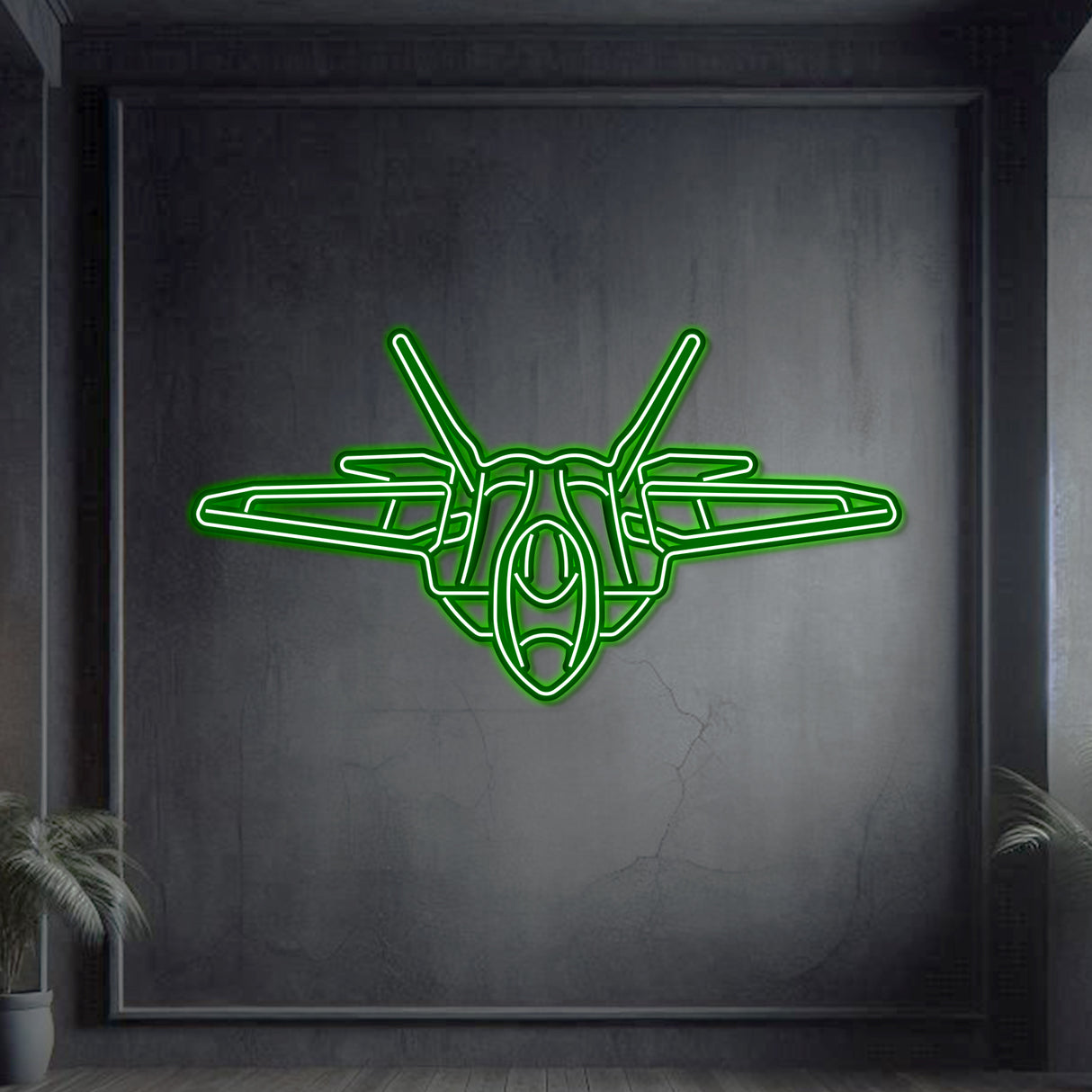 F-22 neon wall art, modern aviation décor ideal for hangars, offices, or sleek living spaces