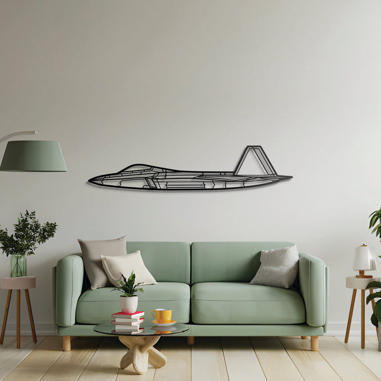 F-22 Raptor jet metal wall art, laser-cut steel ready-to-hang décor for living spaces