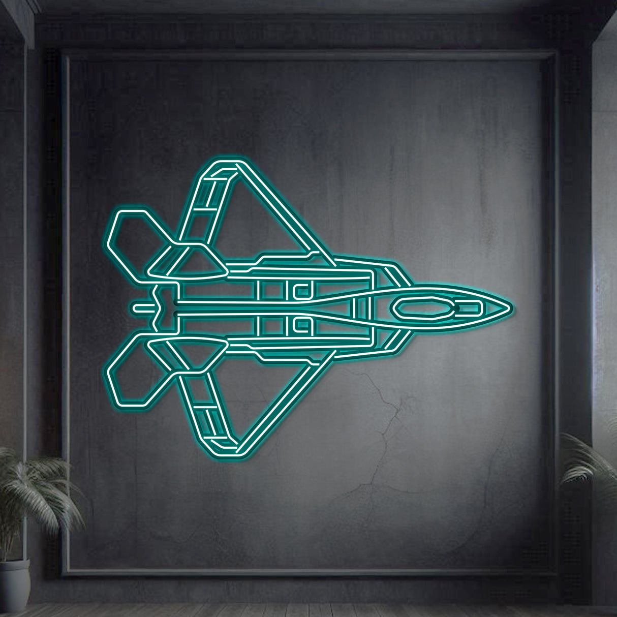 Matte‑finish F‑22 Raptor neon aircraft wall art—iconic aviation heritage gift for special occasions like retirements or milestone celebrations