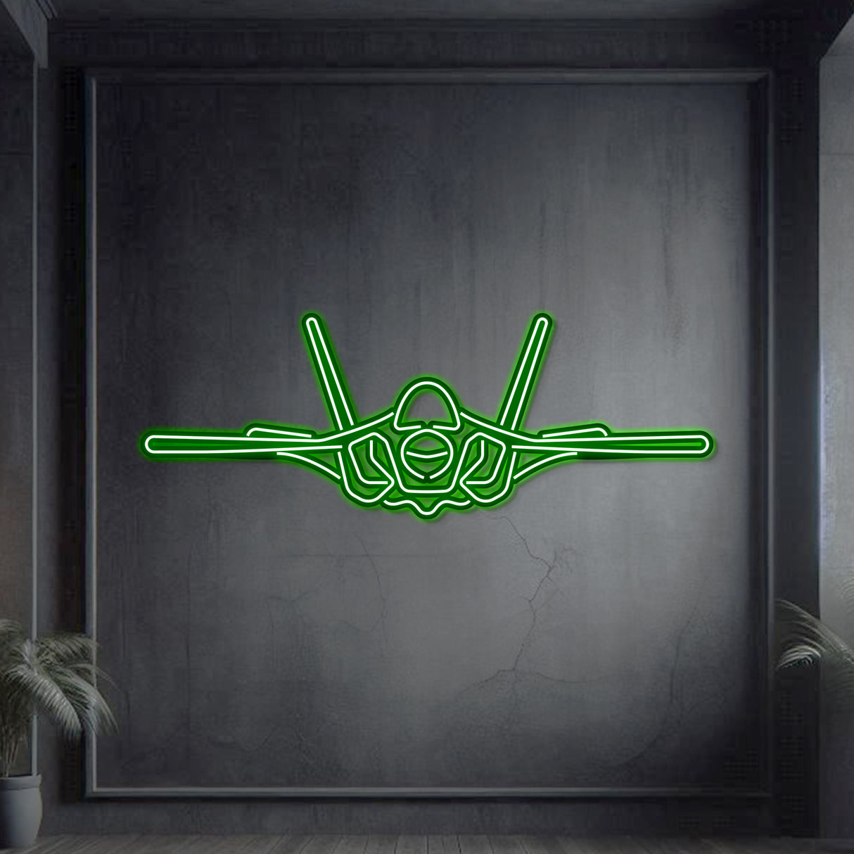 F‑35 neon wall art, sleek modern aviation décor ideal for hangars, offices, or contemporary living spaces