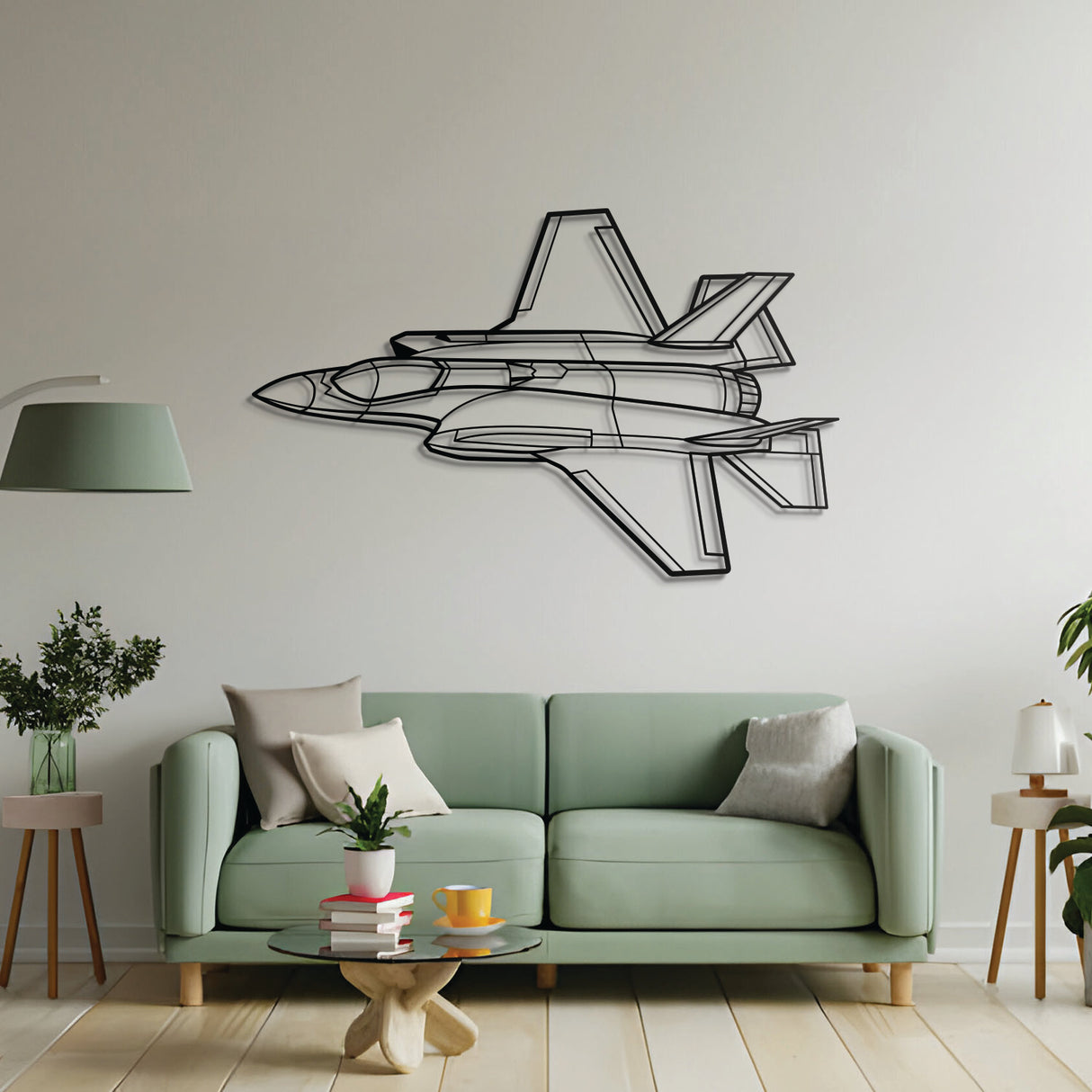 Iconic fifth-generation F‑35A multirole fighter silhouette – powder‑coated matte finish blends effortlessly with modern interiors