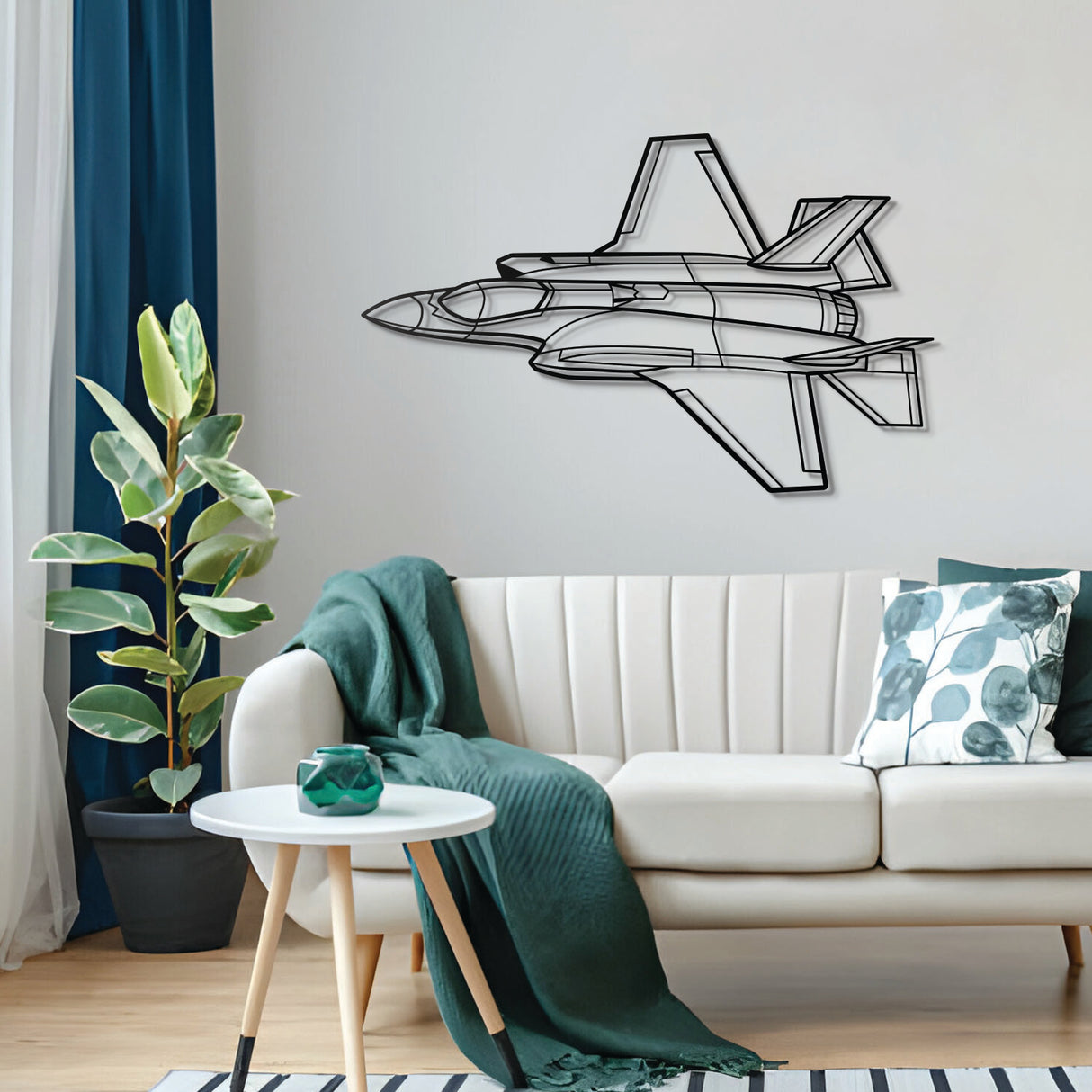 F‑35A metal wall decor – precision laser‑cut angled fighter, floating off the wall for multidimensional, stealth-inspired décor