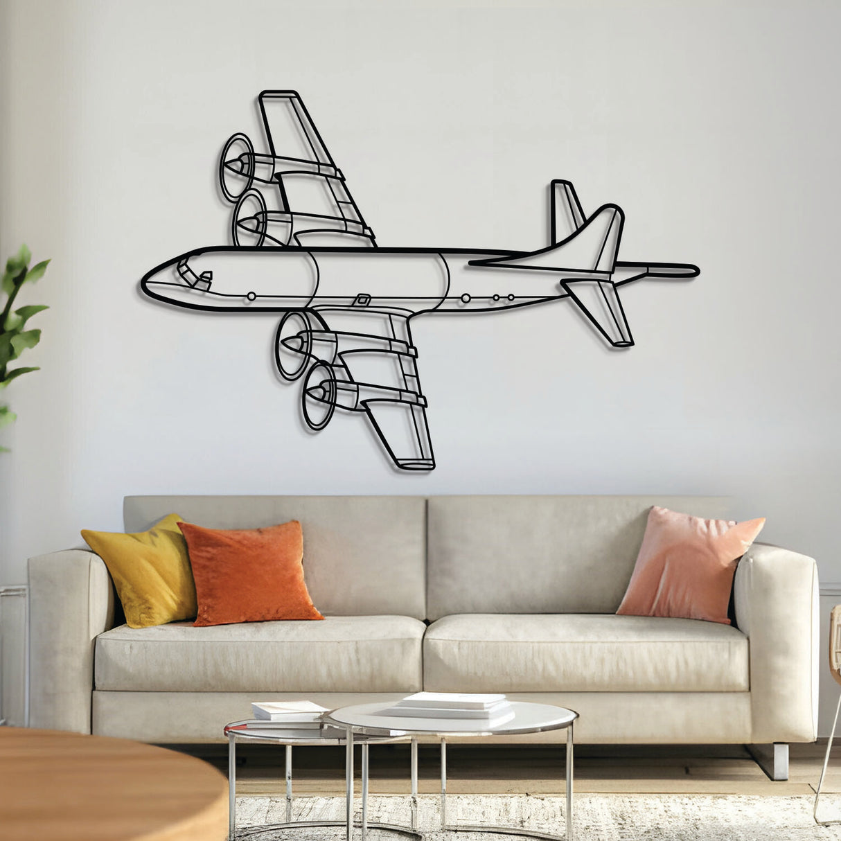 P‑3C Orion angle metal airplane wall art – laser-cut 2 mm steel with textured matte finish and 1 cm floating 3D effect