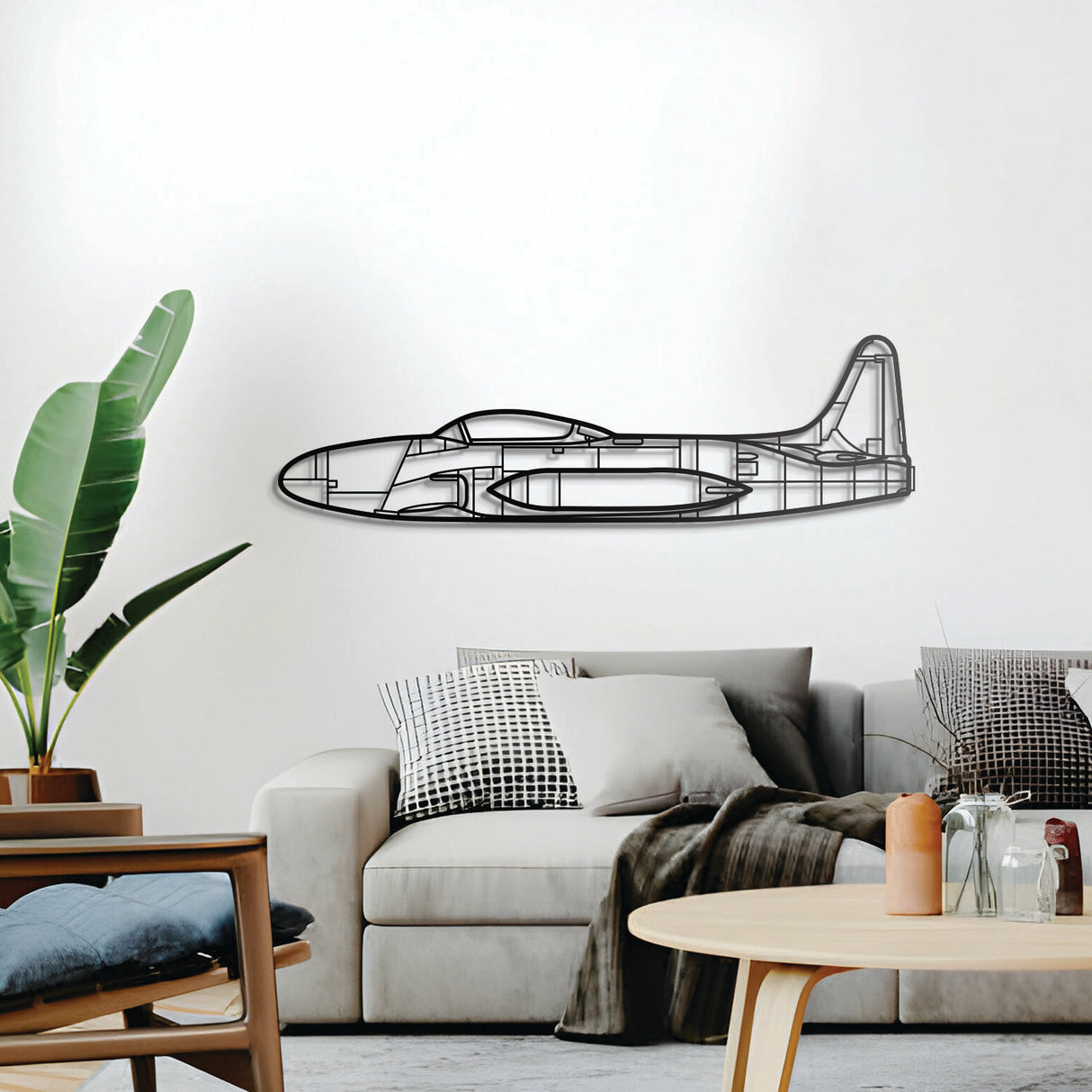T-33 jet trainer 3D metal wall décor, elevated 1 cm from wall, ready-to-hang aviation piece