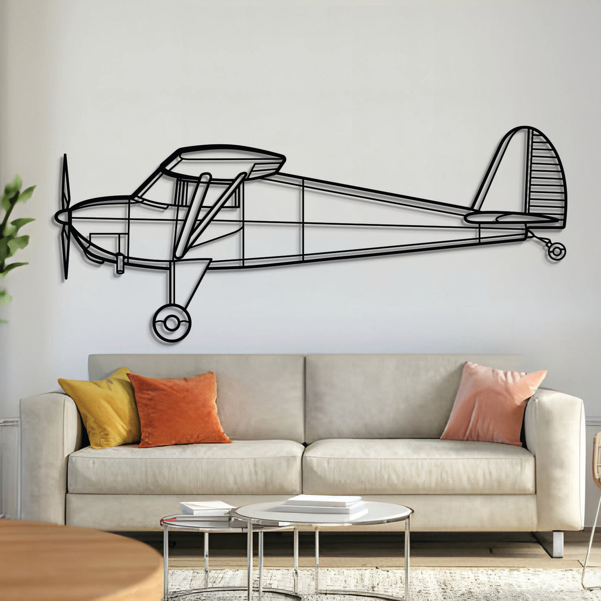 Luscombe 8A high-wing two-seat trainer aircraft wall art, laser-cut textured steel with matte finish