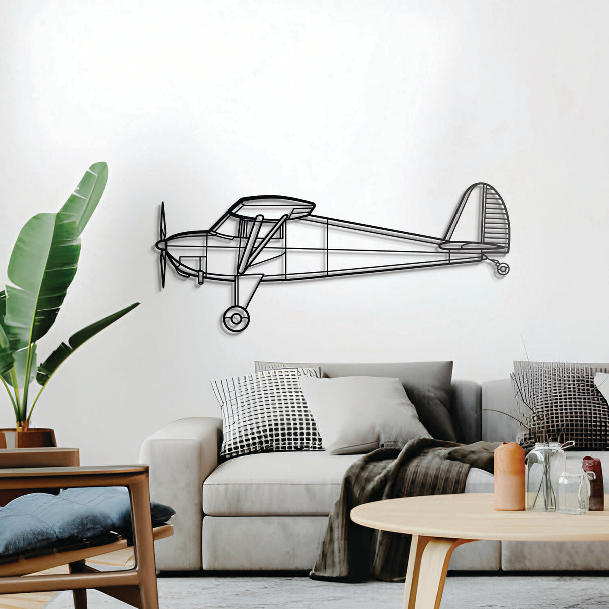 Luscombe 8A classic light aircraft silhouette, raised 1 cm from wall, ready-to-hang aviation décor