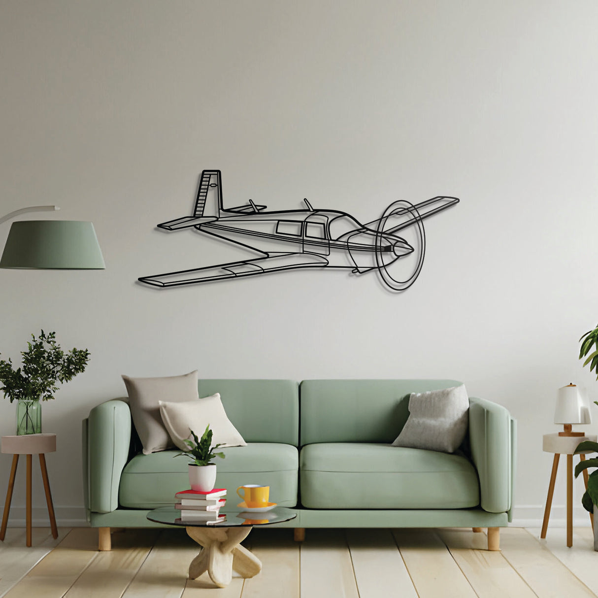 Aviation décor highlight: M20J Angle laser-cut steel wall art with matte finish and elevation screws for avgeek spaces