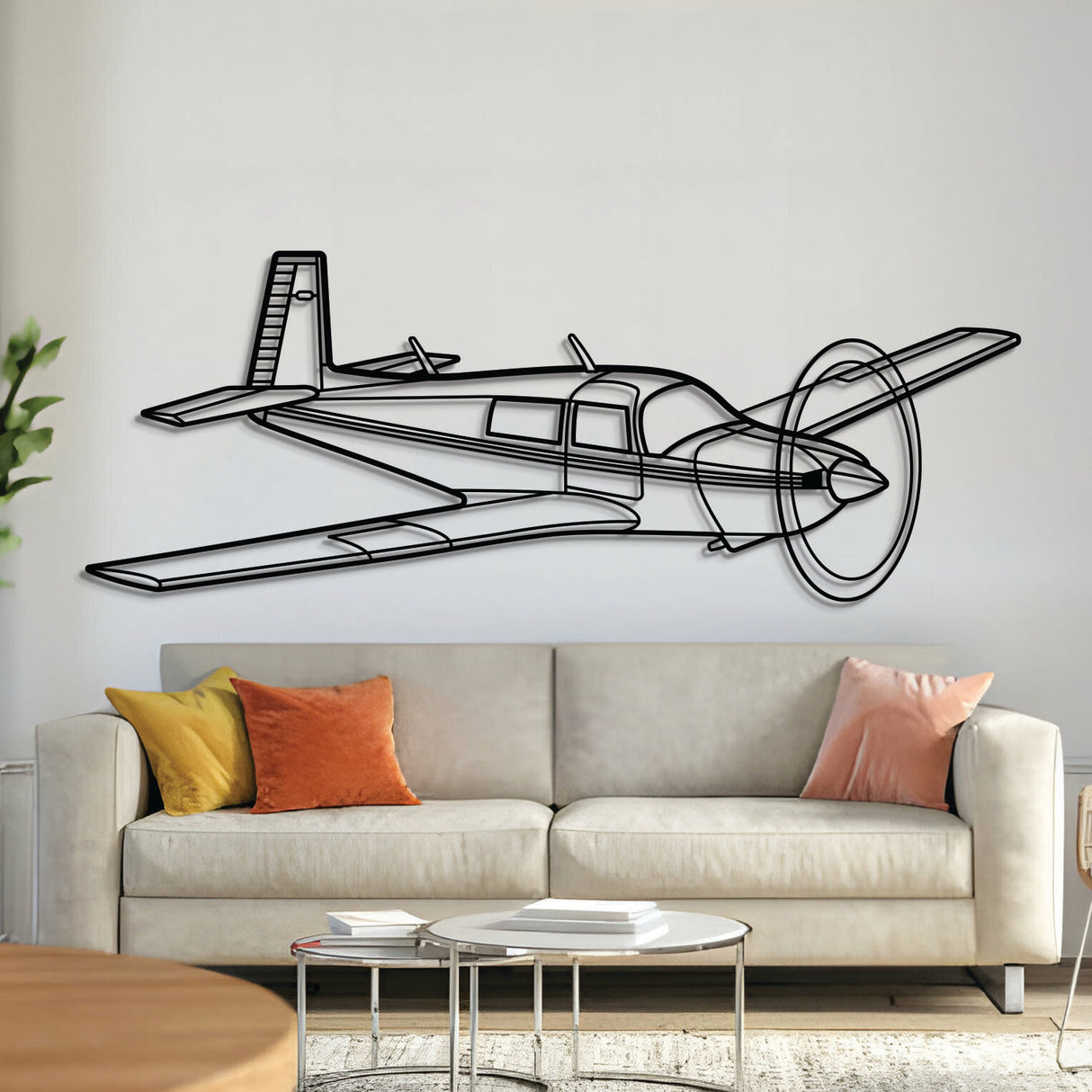 M20J Angle metal aircraft wall art in 2 mm laser-cut steel with matte powder-coated textured finish and 1 cm elevation screws for a sophisticated 3D effect