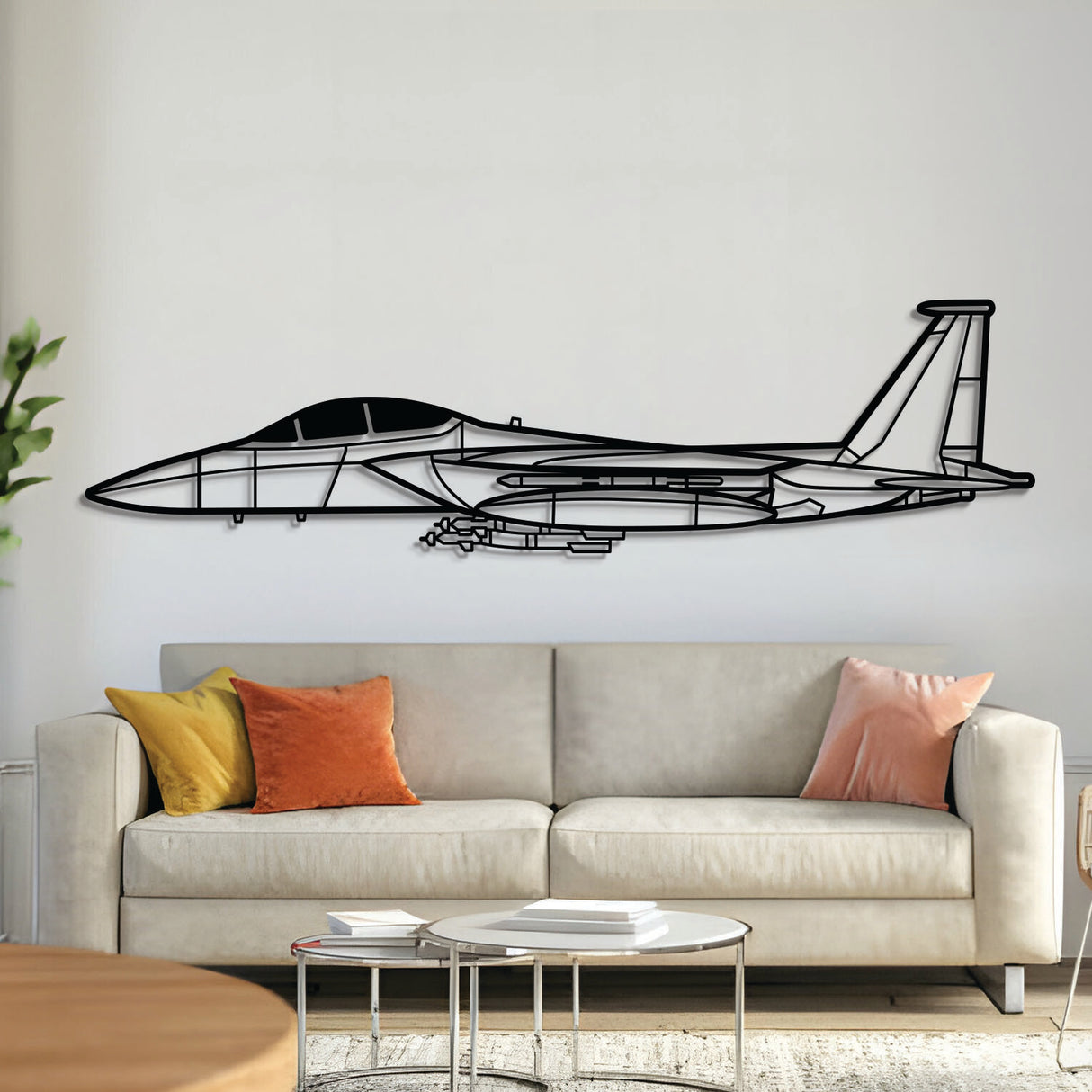 F‑15E Strike Eagle metal wall art – laser‑cut 2mm steel silhouette with matte textured finish and floating 3D effect