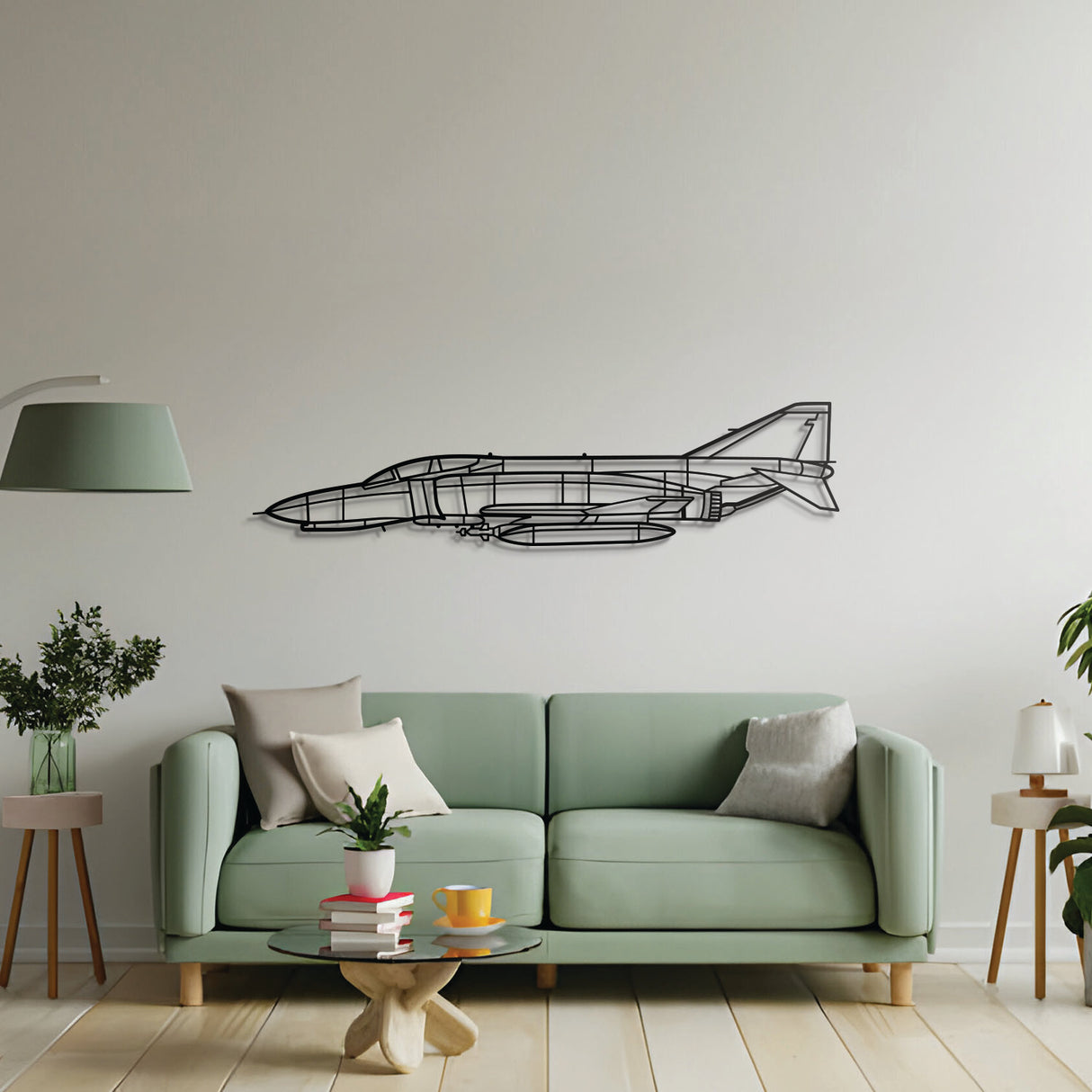 F‑4E Phantom warbird wall art – black steel silhouette with floating 3D shadow design, ideal for avgeeks