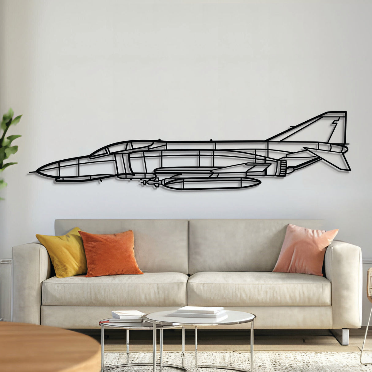 F‑4E Phantom metal aircraft wall art – laser-cut 2 mm steel silhouette with matte textured finish and floating 3D effect
