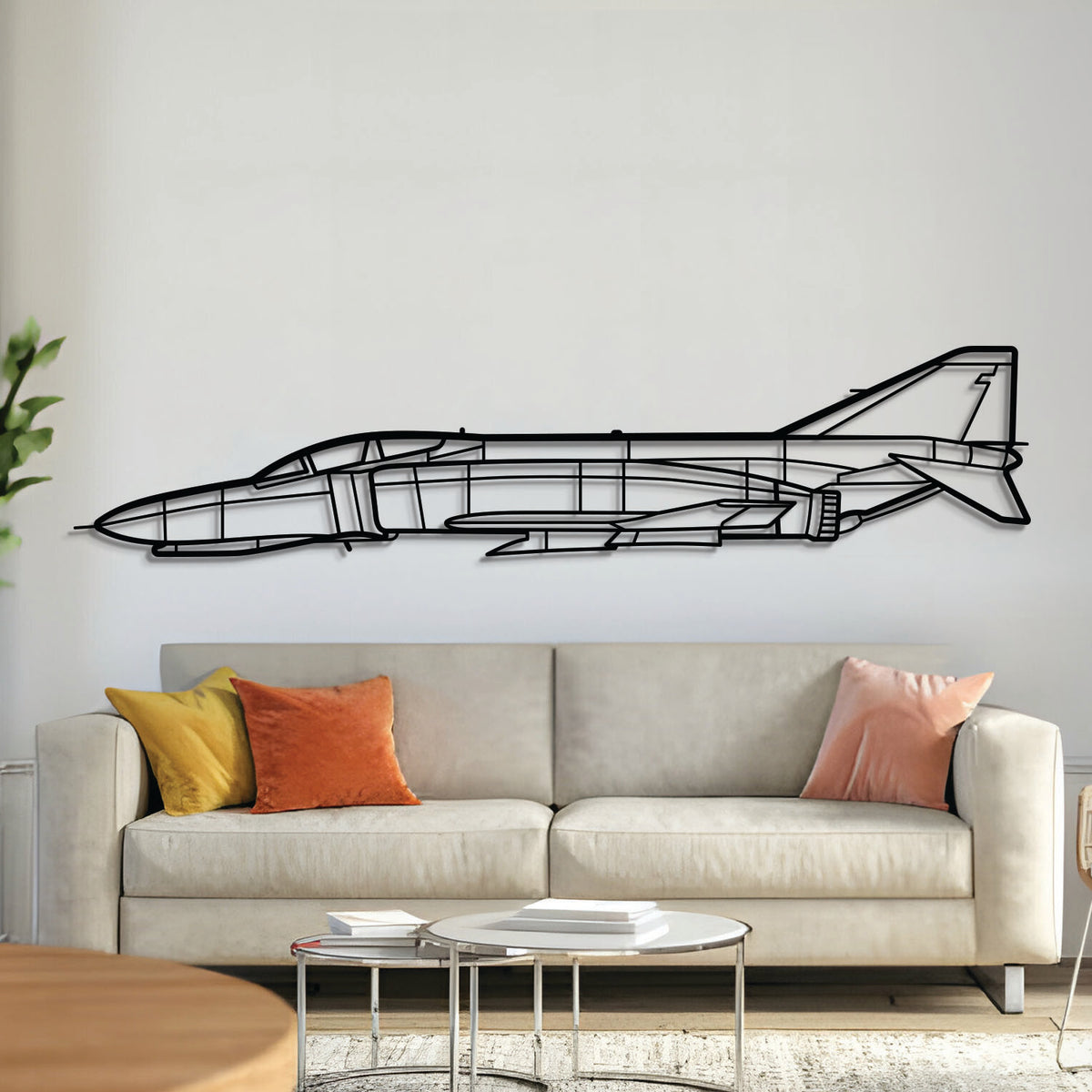 F‑4C Phantom II twin‑seat tactical fighter silhouette – laser‑cut 2 mm steel with textured matte powder‑coat finish, ready to hang