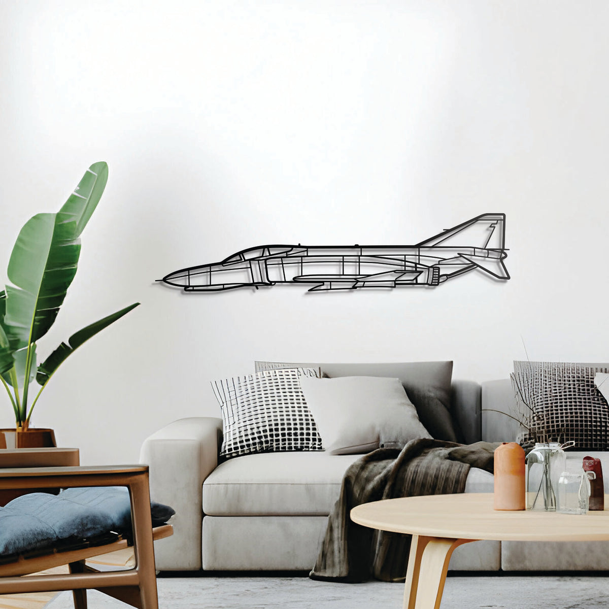 F‑4C wall décor – elevated 1 cm off the wall using elevation screws for a dramatic 3D shadow effect of its iconic swept‑wing design