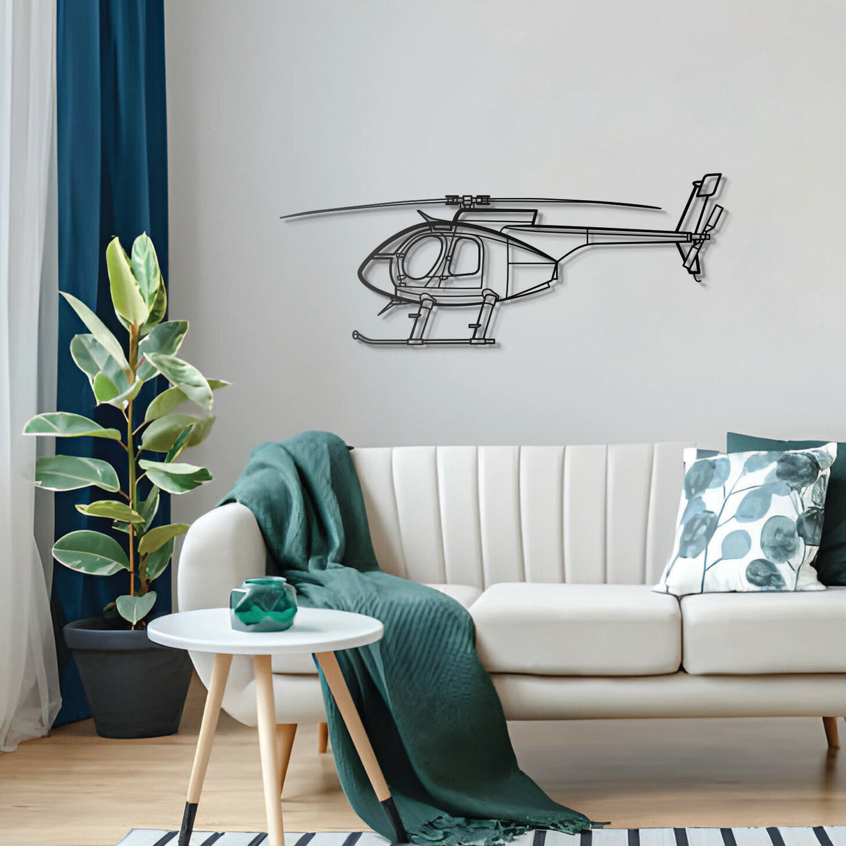MD 530F military training helicopter wall art, textured matte steel, perfect gift for aviation enthusiasts