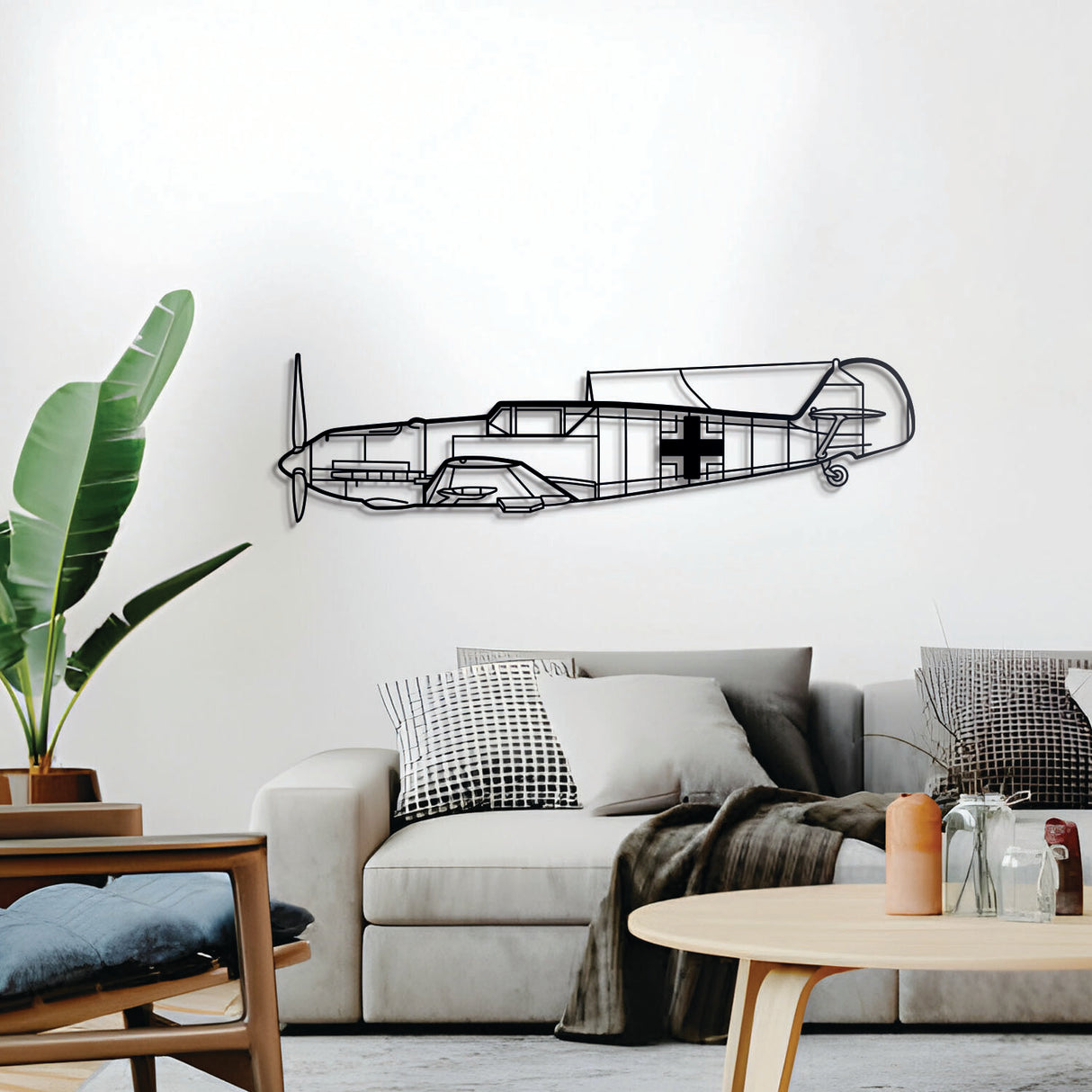 Bf 109 silhouette crafted from laser-cut steel with matte finish and 3D elevation screws