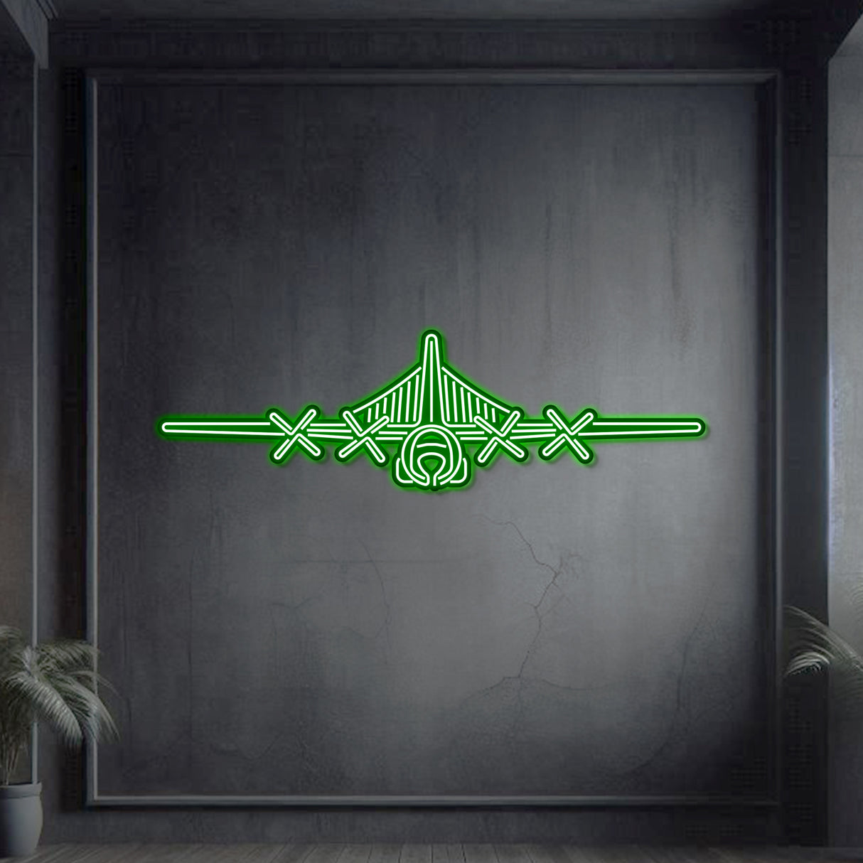 EC‑130H Compass Call neon wall art, sleek modern aviation décor ideal for hangars, offices, or command centers