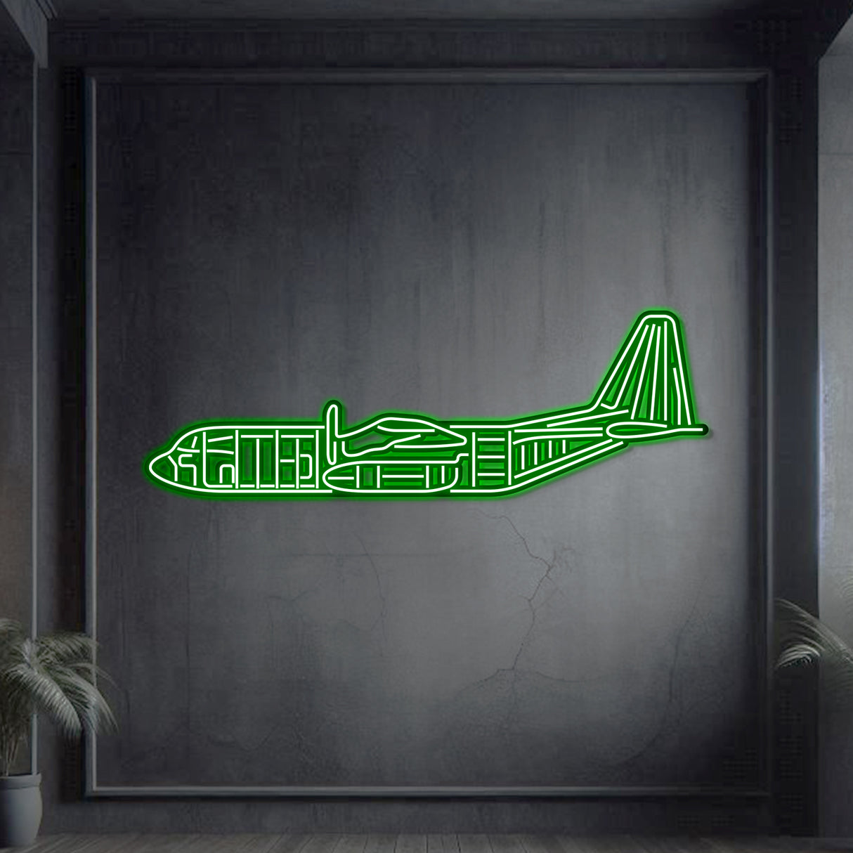 C‑130 neon wall art, rugged aviation décor perfect for hangars, operations centers, or contemporary interiors