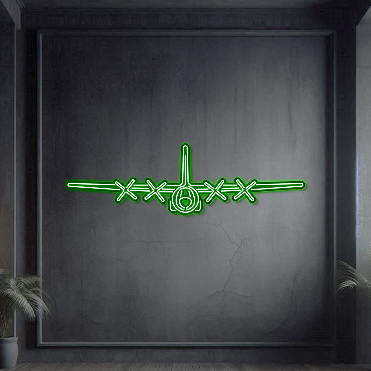 C‑130 neon wall art, rugged aviation décor ideal for hangars, command centers, or modern living spaces