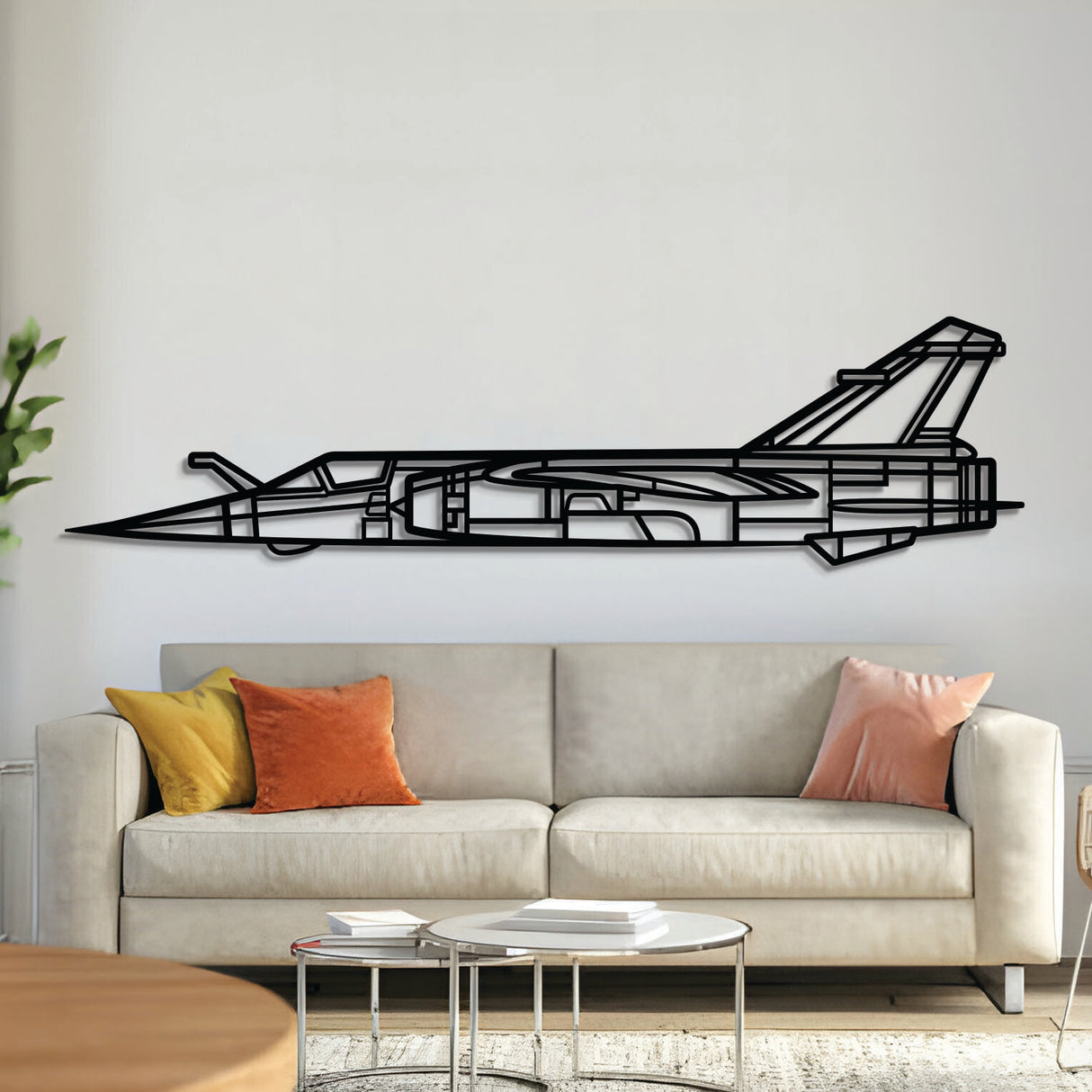 Mirage F1CT metal aircraft wall art, laser‑cut 2 mm steel with matte textured finish and 3D elevation
