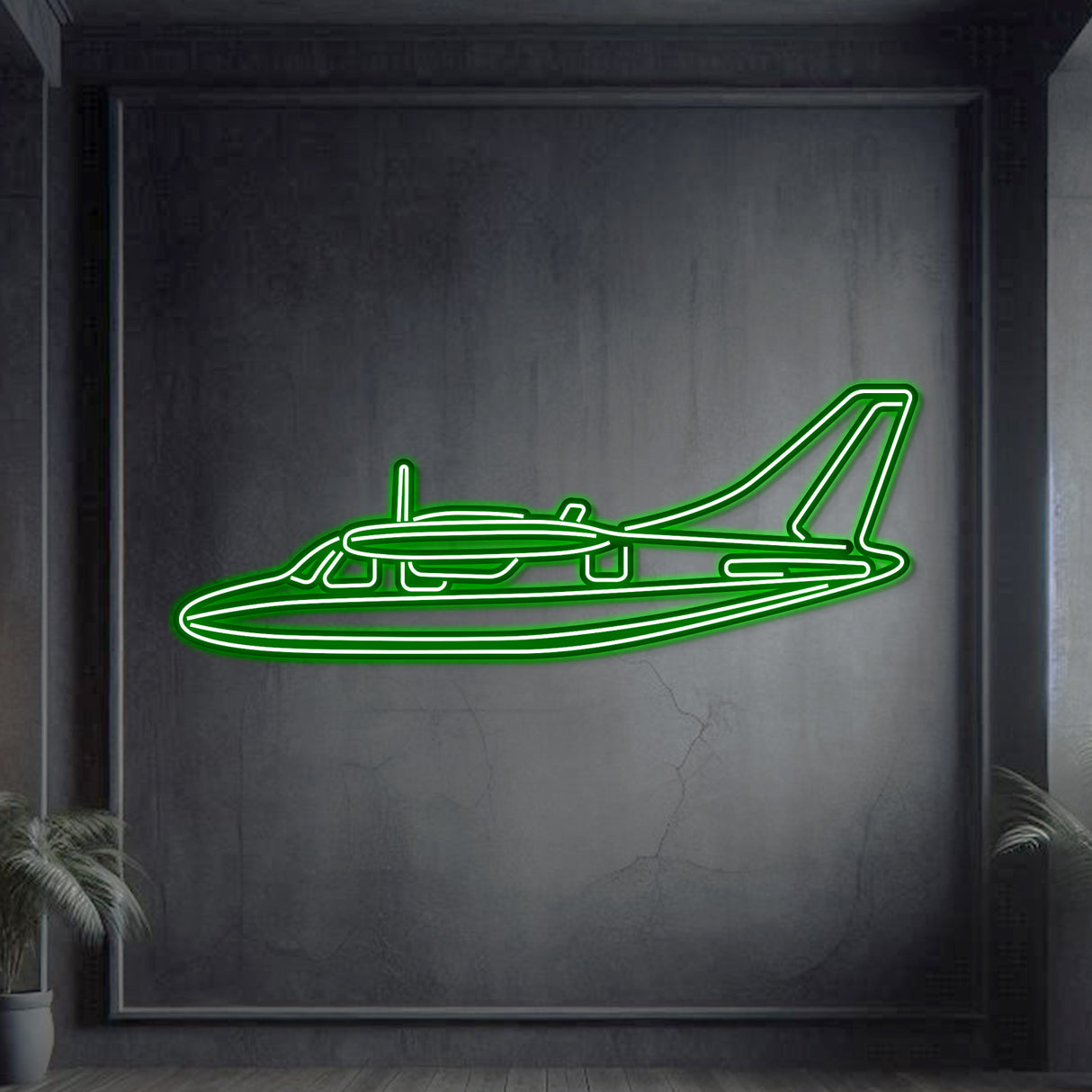 MU‑2K neon wall art, sleek aviation décor ideal for hangars, offices, or contemporary living spaces