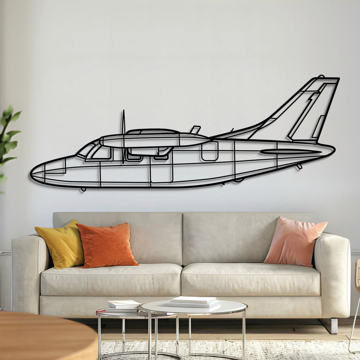 Mitsubishi MU‑2K twin‑turboprop high‑wing aircraft silhouette – laser‑cut 2 mm steel with textured matte powder‑coat finish, ready to hang