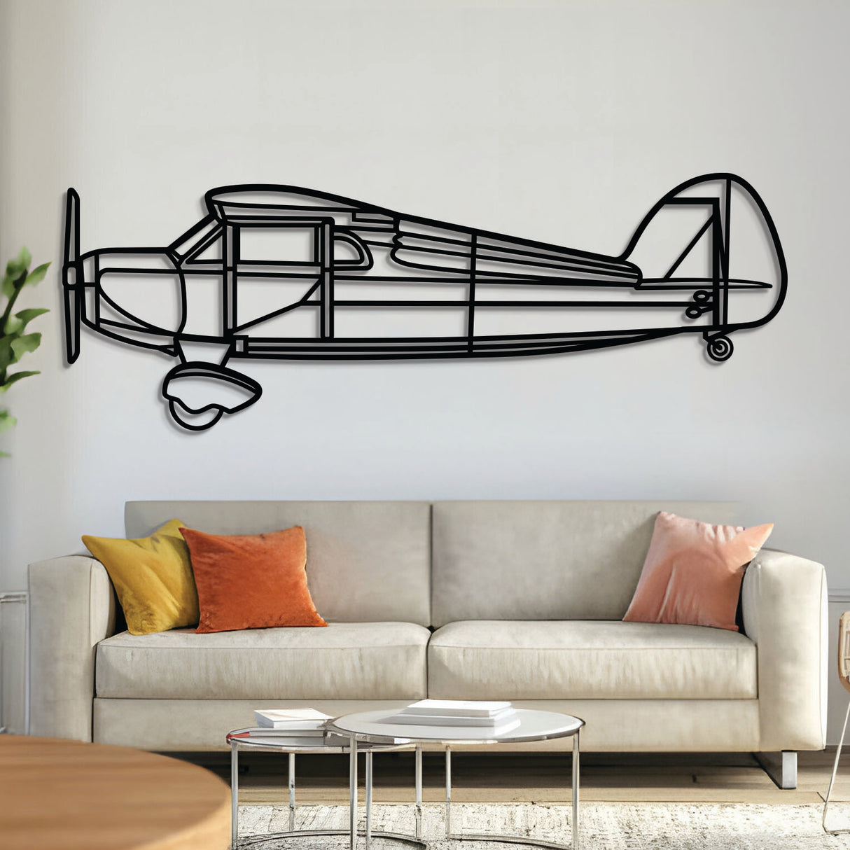 Model B metal aircraft wall art, laser‑cut 2 mm steel with matte textured finish and 3D elevation