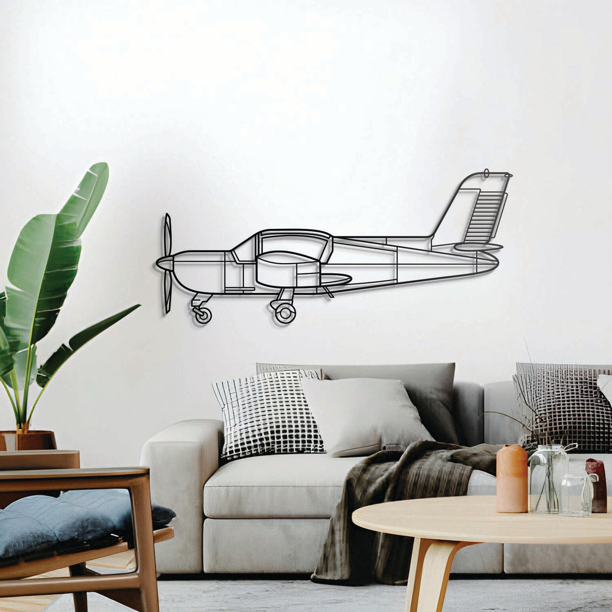 Rallye aircraft wall décor, textured matte-finish steel lifted 1 cm for sleek floating aviation design