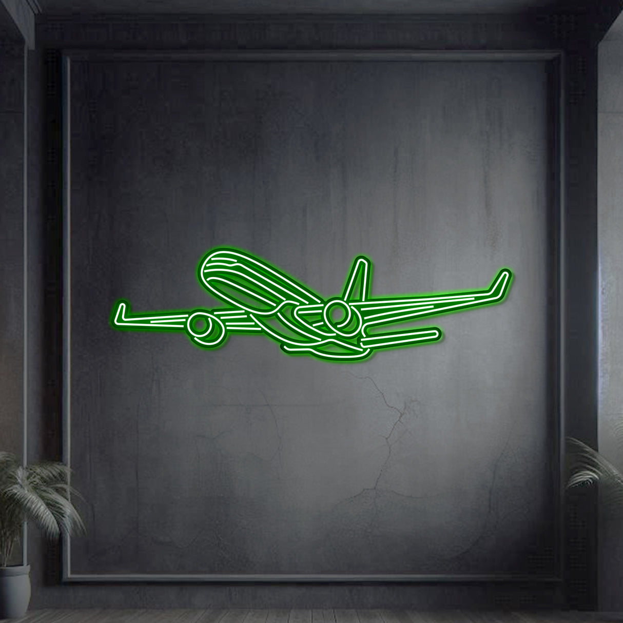 Metal neon 757-200 Angle wall art, matte finish 2 mm steel, ready to hang, aviation centerpiece