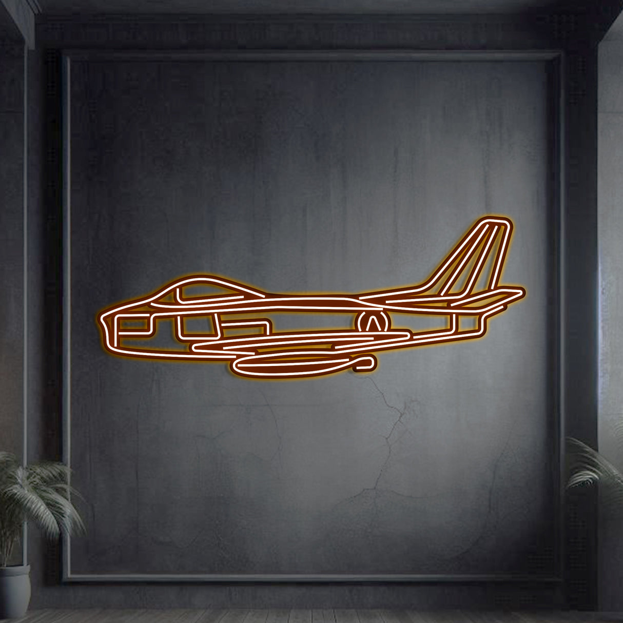 F‑86 neon wall art, sleek aviation décor ideal for hangars, offices, or contemporary living spaces