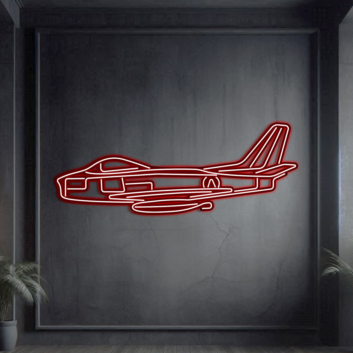 Matte‑finish F‑86 Sabre neon aircraft wall art—iconic aviation heritage gift for special occasions like retirements or milestone anniversaries