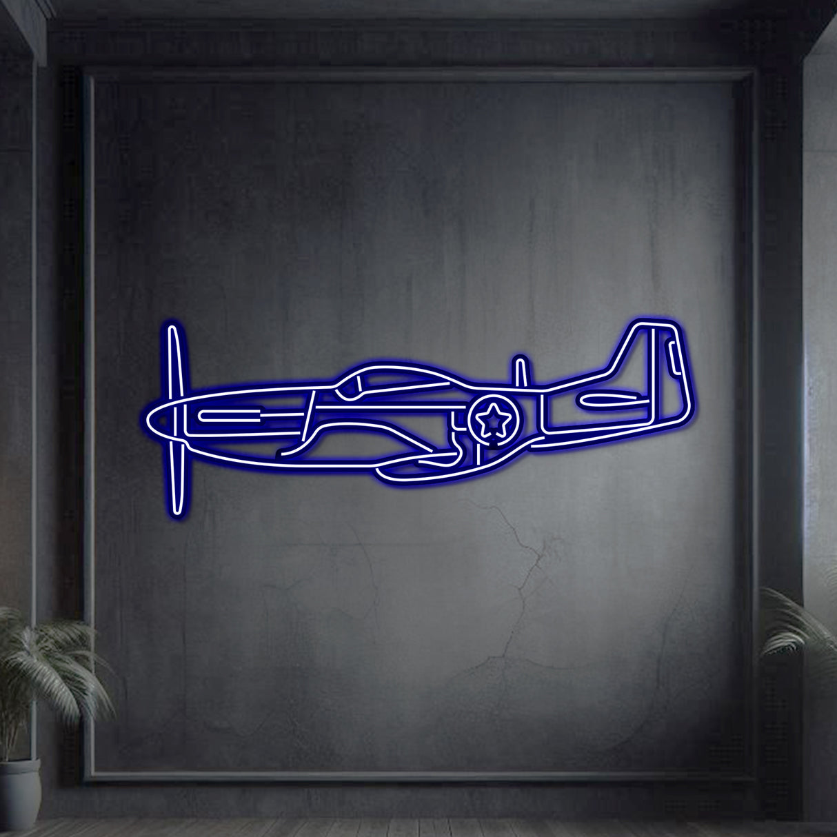 Mustang neon wall art, sleek modern aviation décor ideal for hangars, offices, or contemporary living spaces